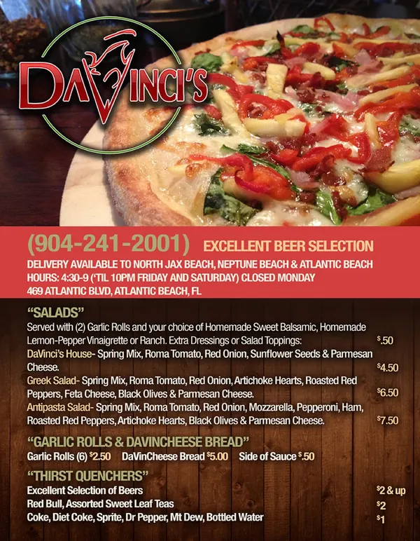 DaVinci's pizza menu design