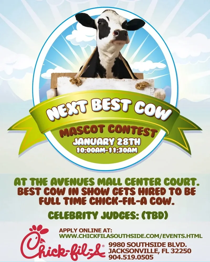 Next Best Cow mascot contest flyer for Chick-fil-A Southside, Jacksonville