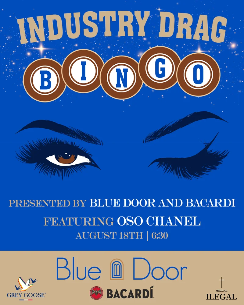 Industry Drag Bingo event flyer for Blue Door and Bacardi