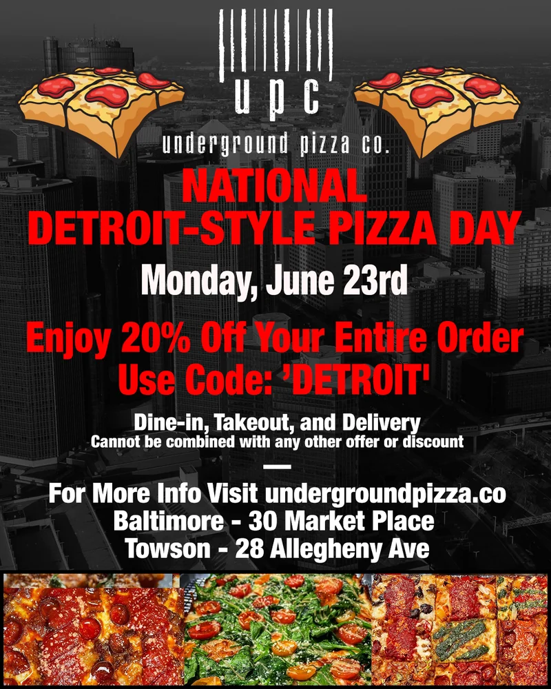 National Detroit-Style Pizza Day promo for Underground Pizza Co.