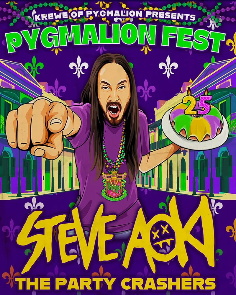 Pygmalion Fest flyer with Steve Aoki, The Party Crashers