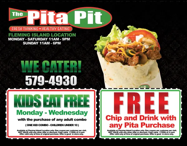 Pita Pit Kids Eat Free coupon ad