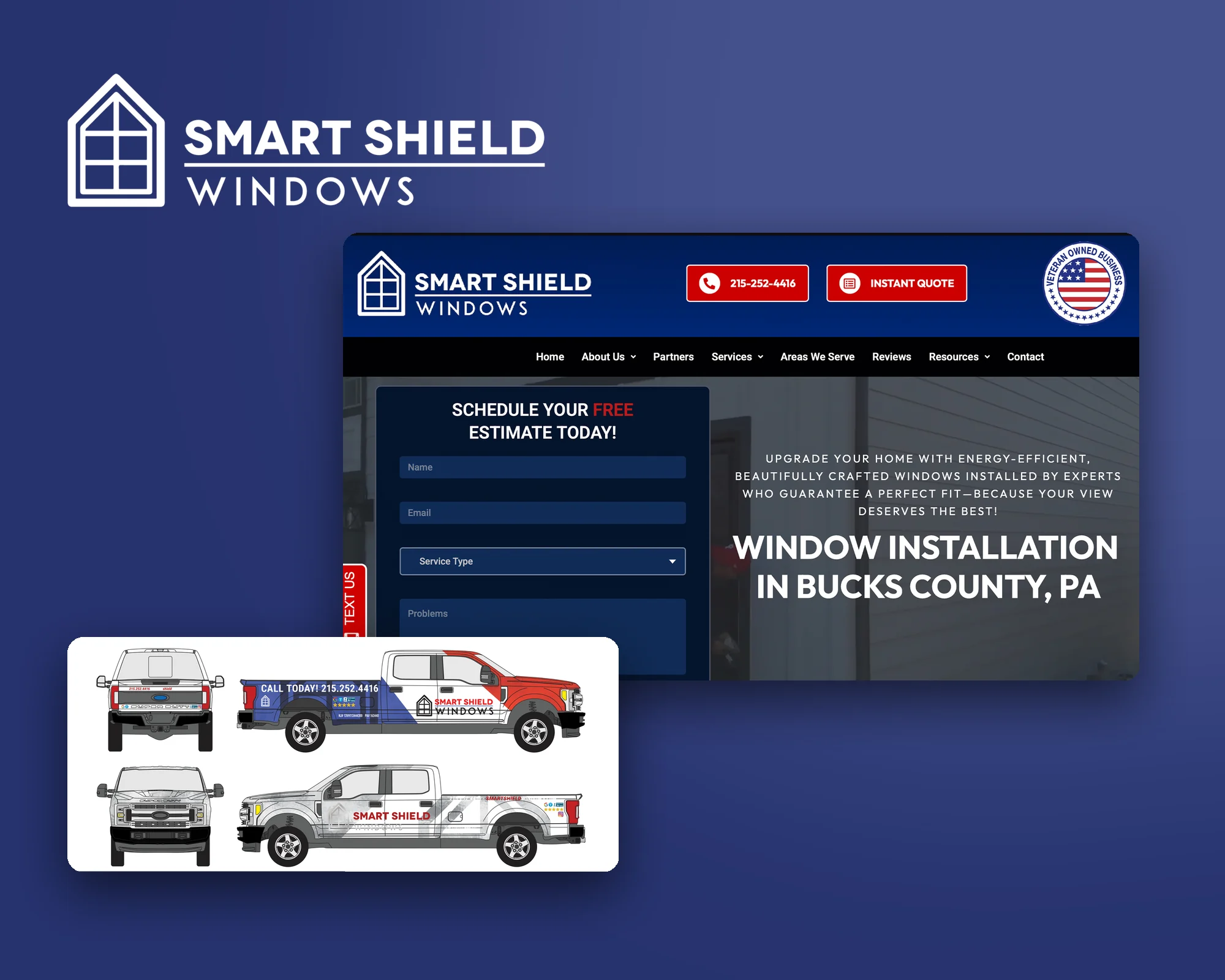 Smart Shield Windows logo, website and truck wrap